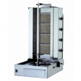 Aparat pe gaz KALITEGAZ pentru shaorma-kebab cu 4 arzatoare, 55x71x106cm, putere instalata 13 kW, 220V / 50Hz, alimentare gaz natural sau GPL, gaz natural sau GPL, inox