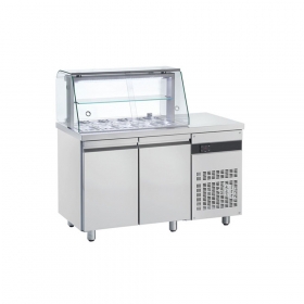 Masa rece pentru salate cu 2 usi si geam panoramic - 10xGN1/4