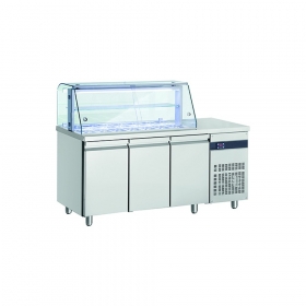 Masa rece pentru salate cu 3 usi si geam panoramic - 10xGN1/4