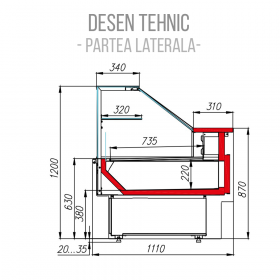 Vitrina frigorifica 254 cm cu sistem frigorific static si motor interior, temperatura de lucru -5°C - +5°C