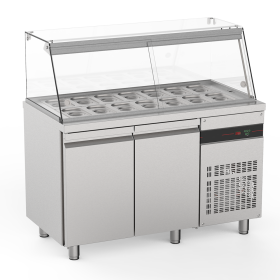 Masa rece pentru salate cu 2 usi si geam panoramic - 14xGN1/4