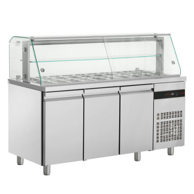 Masa rece pentru salate cu 3 usi si geam panoramic - 20xGN1/4